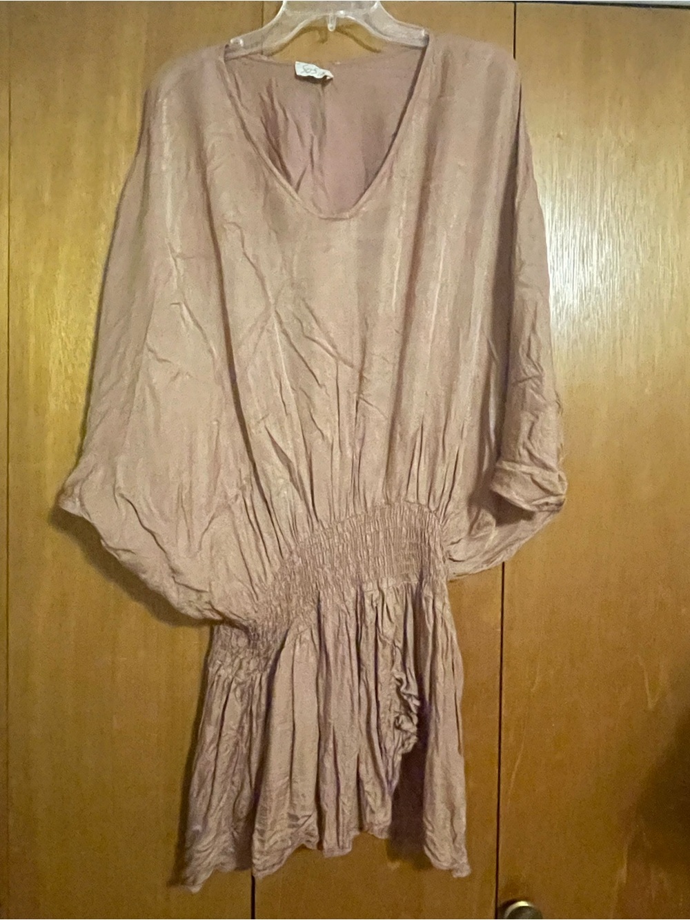 Women's Blouson Smocked Waist Top - Dusty Taupe
